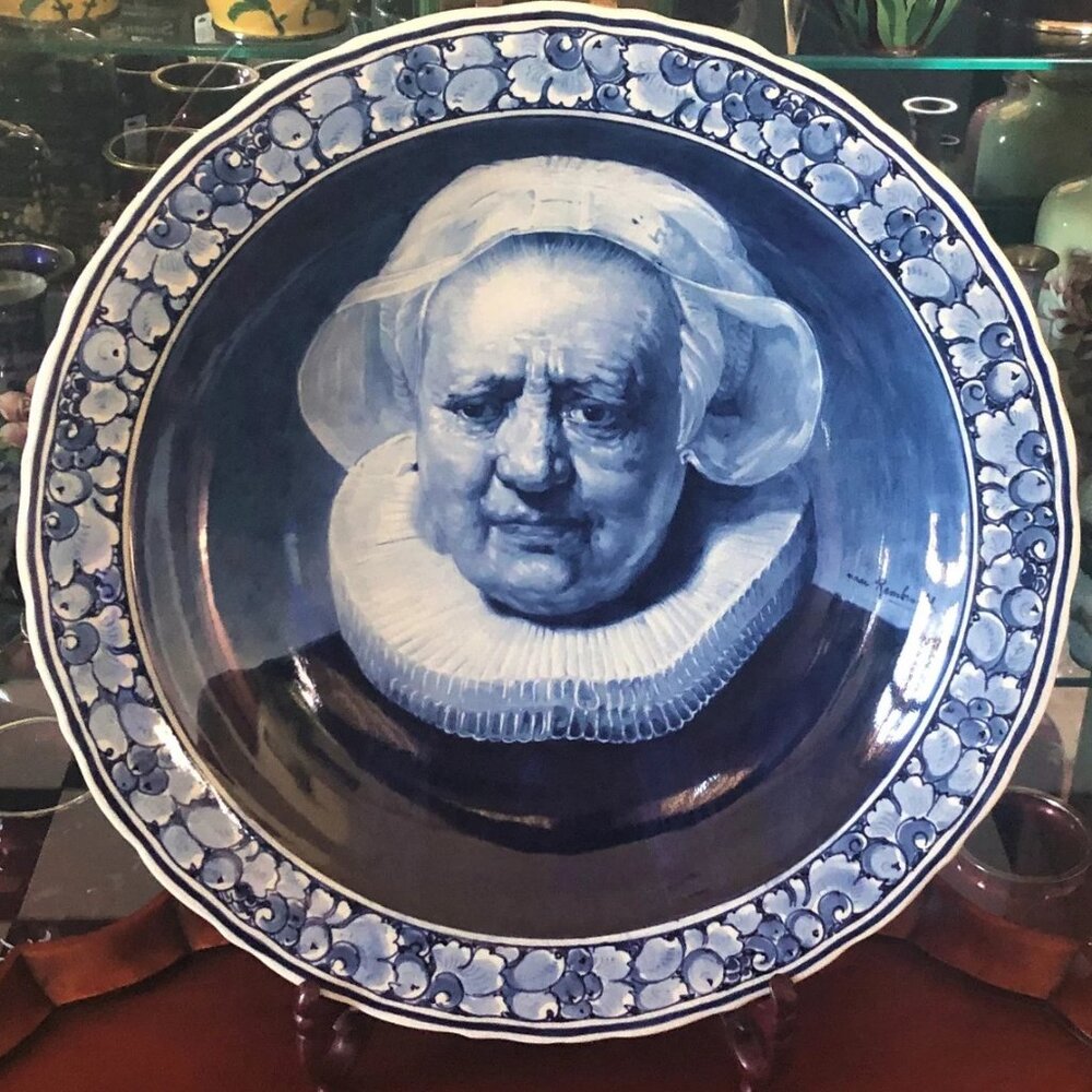 HUGE! Royal Delft 1893 ''Portrait of Aechje Claesdr'' Rare Rembrandt Charger